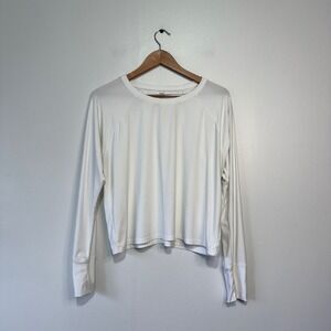 Beyond Yoga White Raglan Long Sleeve Cropped Activewear Top Mens Medium